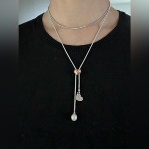 .925 sterling silver and rose gold plated pearl adjustable lariat necklace